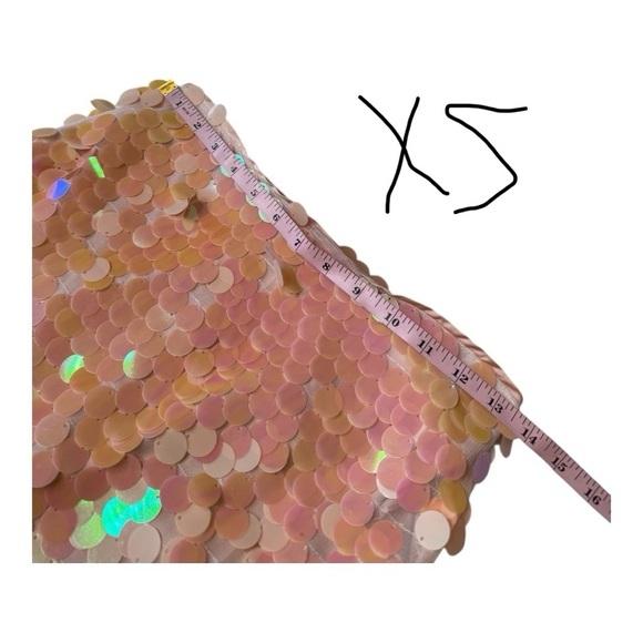 Skies are Blue Peach Silver Sequin Fringe Hem‎ Mini A Line Skirt Disc Party NEW - Picture 9 of 14